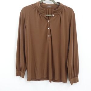 J. McLaughlin Rayon Stretch Raglan Top Size L Brown Long Sleeve Relaxed